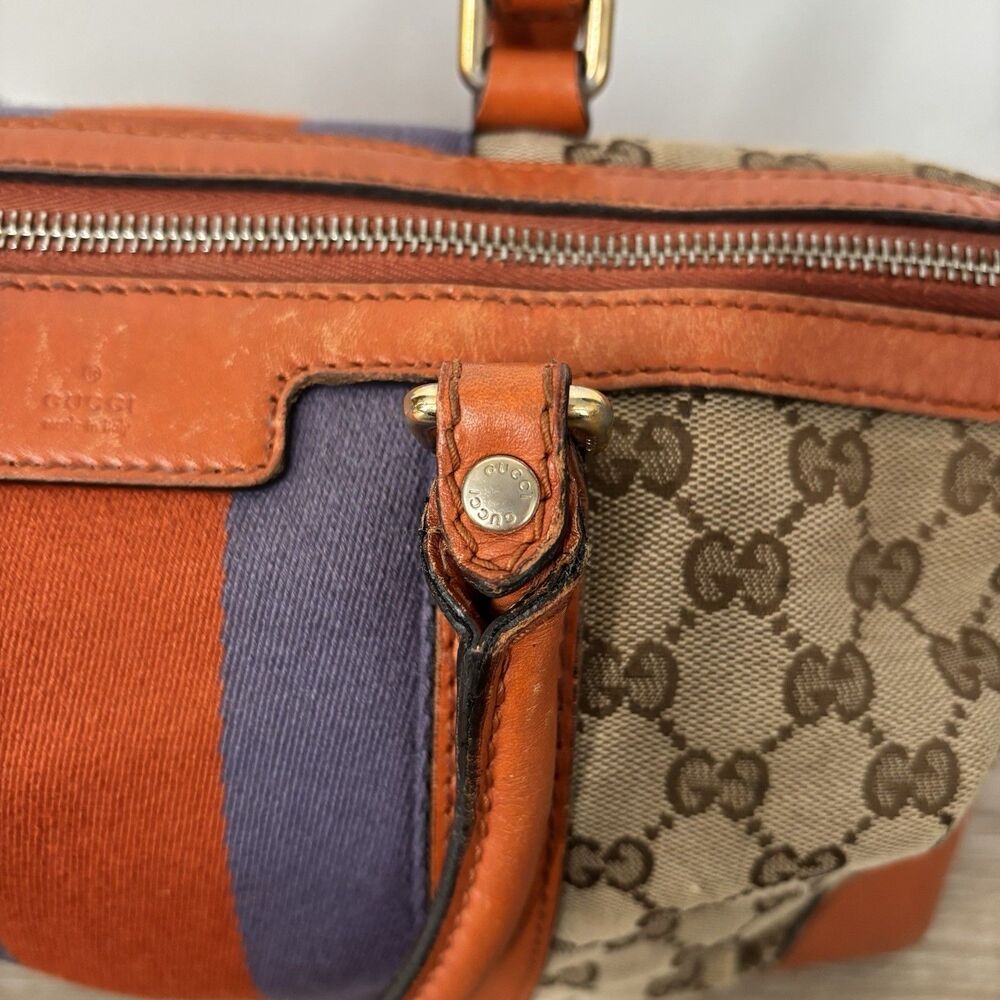 GUCCI Purse Monogram Vintage Web Small Boston Orange Blue Shoulder Bag Rare - Picture 5 of 16
